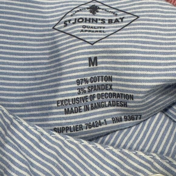 St Johns Bay Shirt Size M Blue White Floral Striped Embroidery Button Up Coastal - Picture 4 of 7